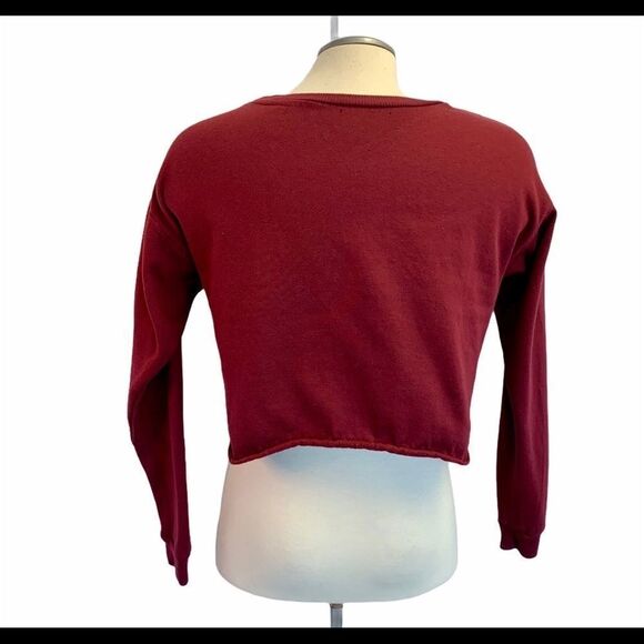 MICKEY Mouse long sleeve cropped maroon burgundy sweatshirt size small - Picture 2 of 4